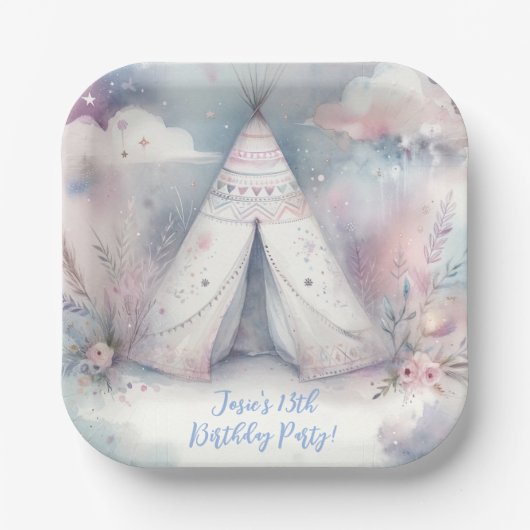 Girly Enchanted Teepee Sleepover Verjaardagsfeest Papieren Bordje (Voorkant)