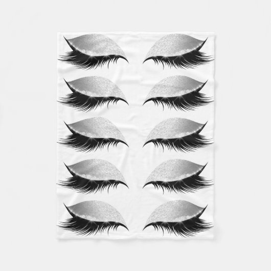 Girly Eyelashes Glitter Black en White Fleece Deken (Voorkant)