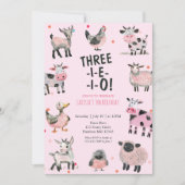Girly Farm Animal Third Birthday Invitation (Devant)