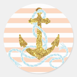 Girly Faux Glitter Anker Ronde Sticker