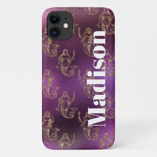 Girly Faux Glitter Paars en Gold Mermaid Pattern Case-Mate iPhone Case (Achterkant)
