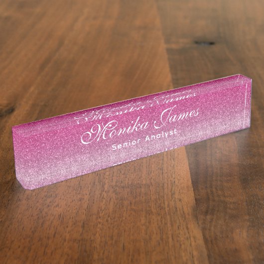 Girly Faux Glittery Hot Pink Ombre Naambordje (Zijkant)