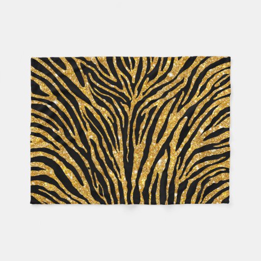Girly Faux Gold Glitter Black Zebra Pattern Cute Fleece Deken (Voorkant (Horizontaal))