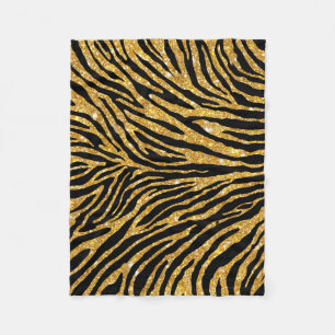 Girly Faux Gold Glitter Black Zebra Pattern Cute Fleece Deken