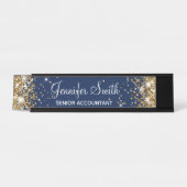 Girly Faux Gold Glitter Midnight Blue Bureau Naambordje (Voorkant)