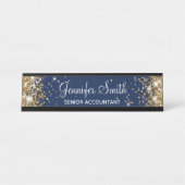 Girly Faux Gold Glitter Midnight Blue Bureau Naambordje (Voorkant)