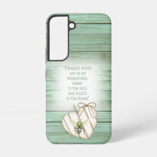 Girly Faux Green Wood Heart Watercolor Bee Faith Samsung Galaxy Hoesje