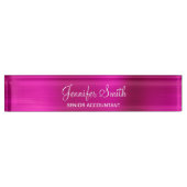 Girly Faux Hot Pink Foil Name and Job Title Naambordje (Voorkant)