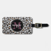 Girly Faux Leopard Print Monogram patroon Bagagelabel (Voorkant horizontaal)
