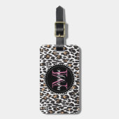 Girly Faux Leopard Print Monogram patroon Bagagelabel (Voorkant verticaal)