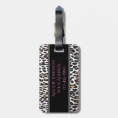 Girly Faux Leopard Print Monogram patroon Bagagelabel (Achterkant verticaal)