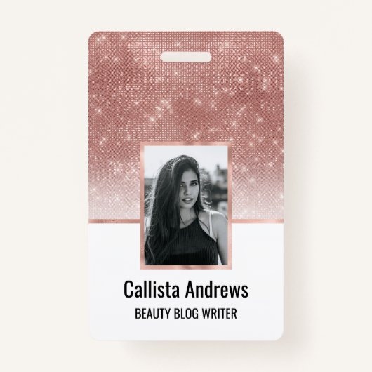 Girly Faux Roos Gold Sequin Glitter White Ombre Badge (Voorkant)