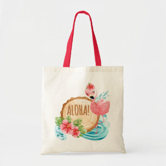 Girly Flamingo Custom Name Beach canvas tassen