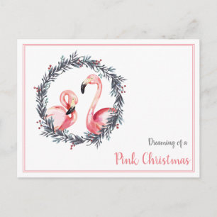 Girly Flamingo droomt van een roze kerst Briefkaart