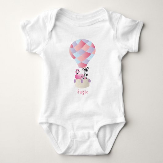 Girly Flamingo Zebra in Hot Air Ballon Romper (Voorkant)
