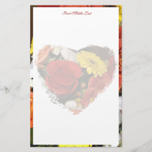 Girly Floral Heart Bouquet Border Custom Briefpapier