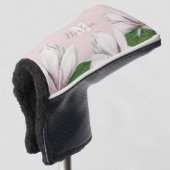 Girly Floral Magnolia Pink Monogram Name Golf He Golfheadcover (3/4 voorkant)