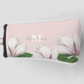 Girly Floral Magnolia Pink Monogram Name Golf He Golfheadcover (Voorkant)