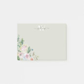 Girly Floral Monogram Greenery Post-It Notes (Voorkant)