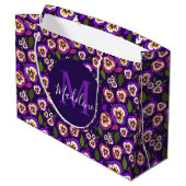 Girly Floral Pansies Pattern Paarse Monogram Groot Cadeauzakje (Achterkant Gekanteld)