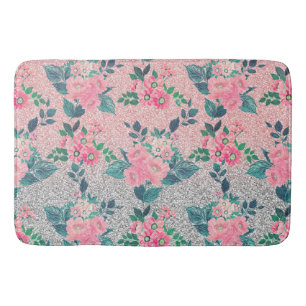 Girly Floral & Pink Silver Ombre Glitter Design Badmat