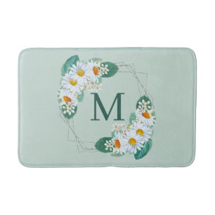 Girly Floral Silver Sparkle Monogram Badmat