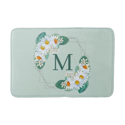 Girly Floral Silver Sparkle Monogram Badmat (Voorkant)