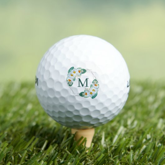  Girly Floral Silver Sparkle Monogram Golfballen (Insitu Shirt)