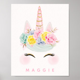 Girly Floral Unicorn Pink Gold Specialized Poster