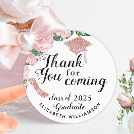 Girly Floral Wit en Roze Afstuderen Bedankt Ronde Sticker