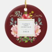  Girly Flowers Baby's Eerste Kerstmis Keramisch Ornament (Achterkant)