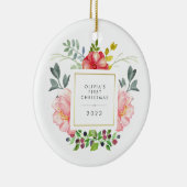Girly Flowers Baby's Eerste Kerstmis Keramisch Ornament (Rechts)