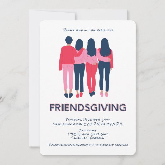 Girly Friendsgiving Thanksgiving Feestuitnodiging Kaart (Voorkant)