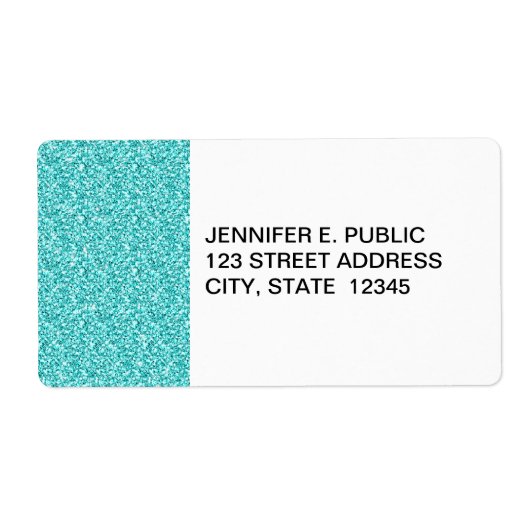 Girly, Fun Aqua Blue Glitter Printed Etiket (Voorkant)