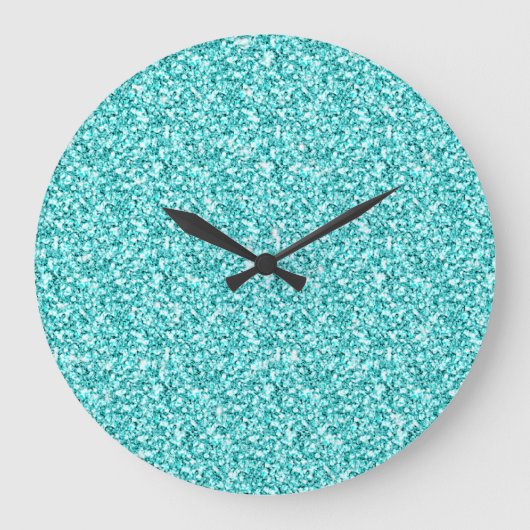 Girly, Fun Aqua Blue Glitter Printed Grote Klok (Voorkant)