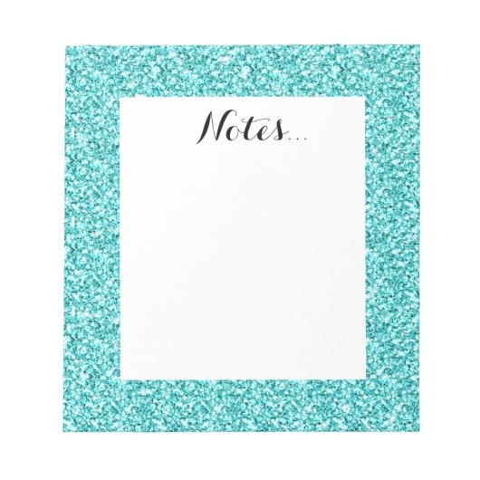 Girly, Fun Aqua Blue Glitter Printed Notitieblok (Voorkant)