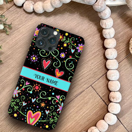 Girly Fun Tiener Trendy Black Floral Inspirivity iPhone 13 Pro Max Hoesje