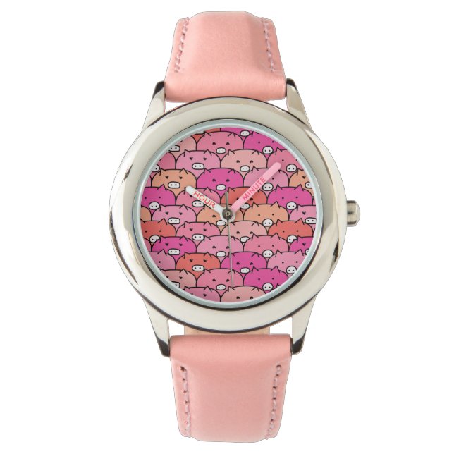 Girly Funny Pig Pattern Horloge (Voorkant)