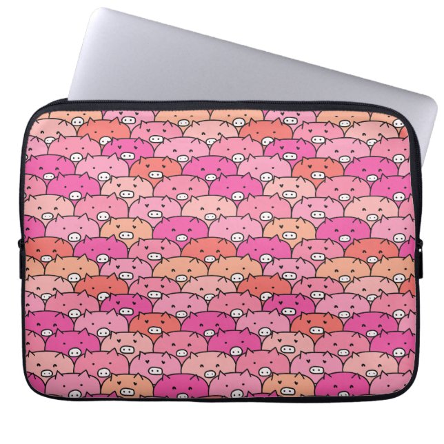 Girly Funny Pig Pattern Laptop Sleeve (Voorkant)