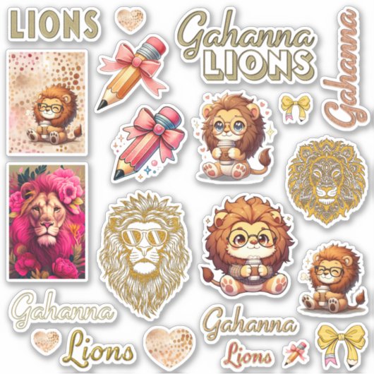 Girly Gahanna Leeuwen Roze en Gouden Sticker Sheet (Voorkant)