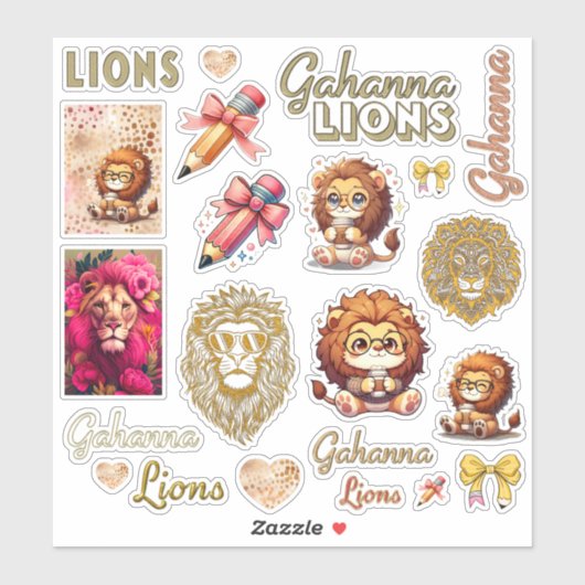 Girly Gahanna Leeuwen Roze en Gouden Sticker Sheet (Vel)