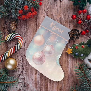 Girly gepersonaliseerde kerst roze ornamenten grote kerstsok