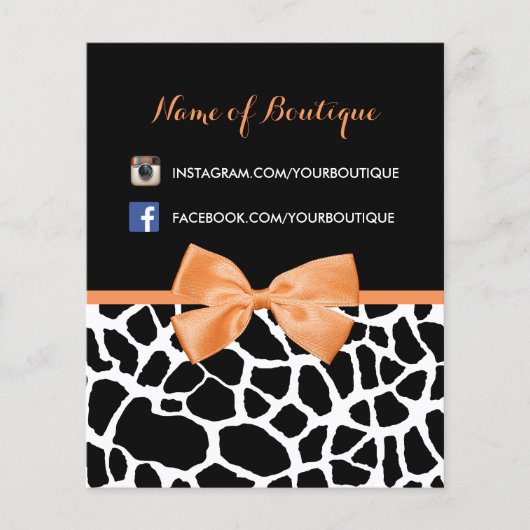 Girly Giraffe print Oranje Bow Mode Boutique Flyer (Voorkant)