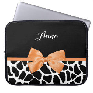 Girly Giraffe print Oranje lintje met naam Laptop Sleeve