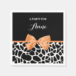 Girly Giraffe print Oranje lintje met naam Servetten