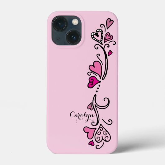 Girly Girl Hot Pink Hearts met naam Case-Mate iPhone Case (Achterkant)