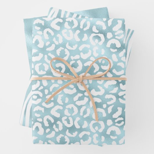 Girly Glam Aqua Blue Animal Print Inpakpapier Vel (In situ)