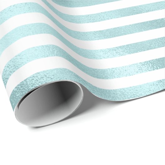 Girly Glam Aqua Mint Stripes Cadeaupapier (Rol Hoek)
