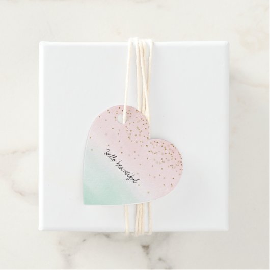 Girly Glam Blush Pink Mint Gold Sparkle Confetti Bedankjes Labels (In situ)