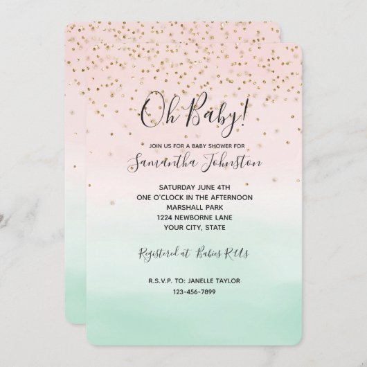 Girly Glam Blush Pink Mint Gold Sparkle Confetti Kaart (Voorkant / Achterkant)